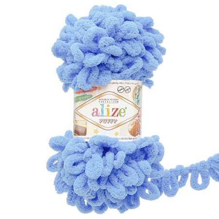 Пряжа для вязания Alize puffy 100 г 9 м микрополиэстер фантазийная плюшевая 289 синий 5 мотков