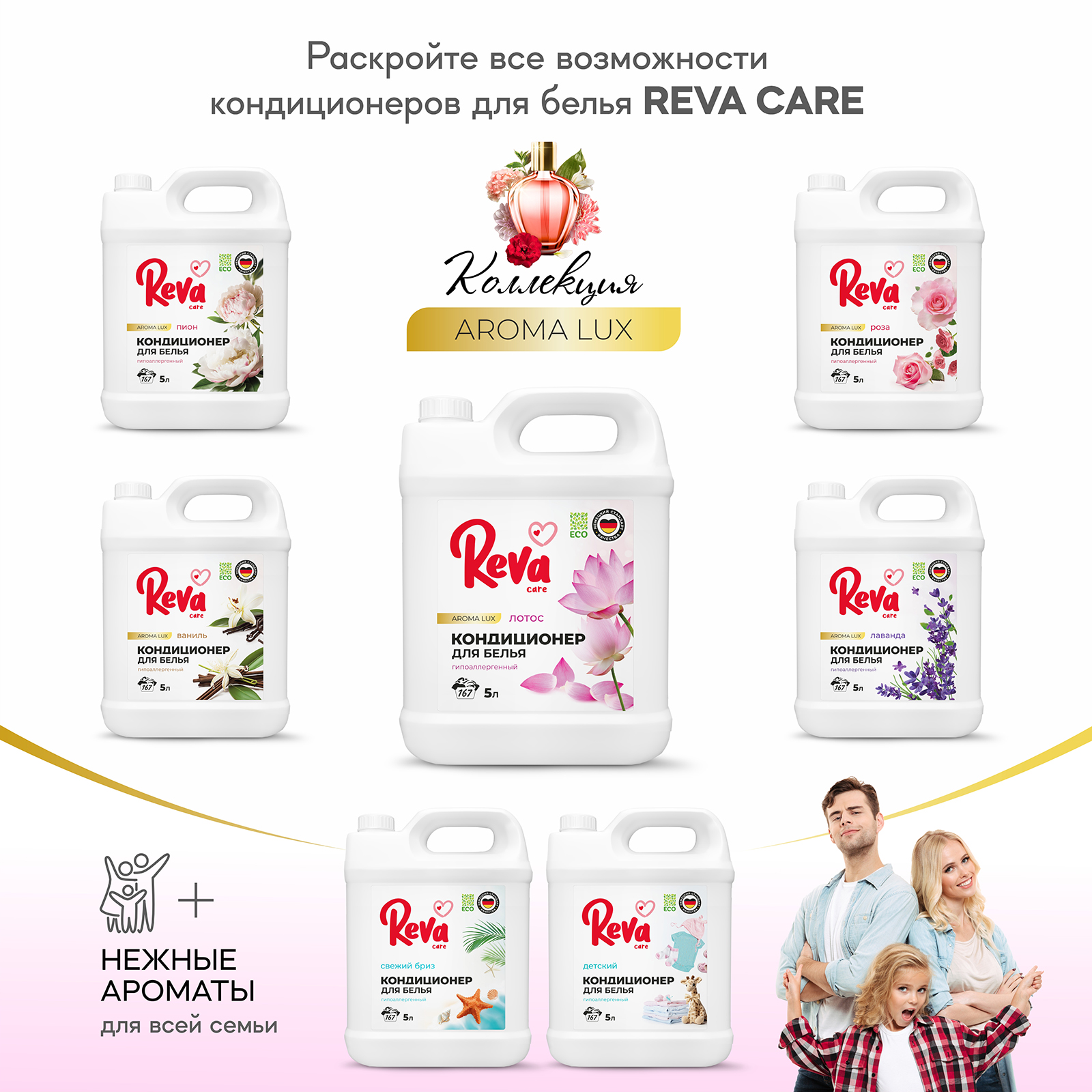 Кондиционер ополаскиватель Reva Care 5 л 167 стирок Aroma Lux Лотос гипоаллергенный - фото 8