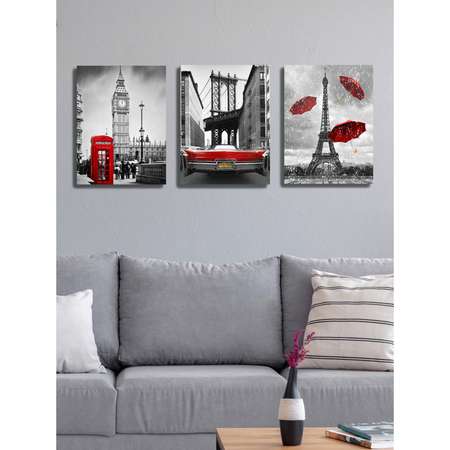 Комплект картин на холсте LOFTime 3 шт Города Красный 30х40 см