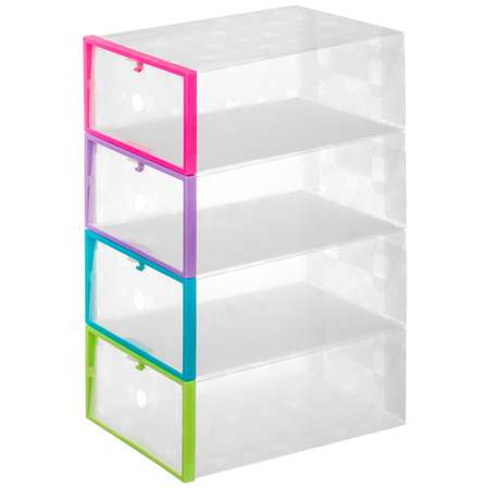 Набор 4 коробок El Casa для хранения обуви 29х21х12 см Голубая+Розовая+Салатовая+Сиреневая рамки складные