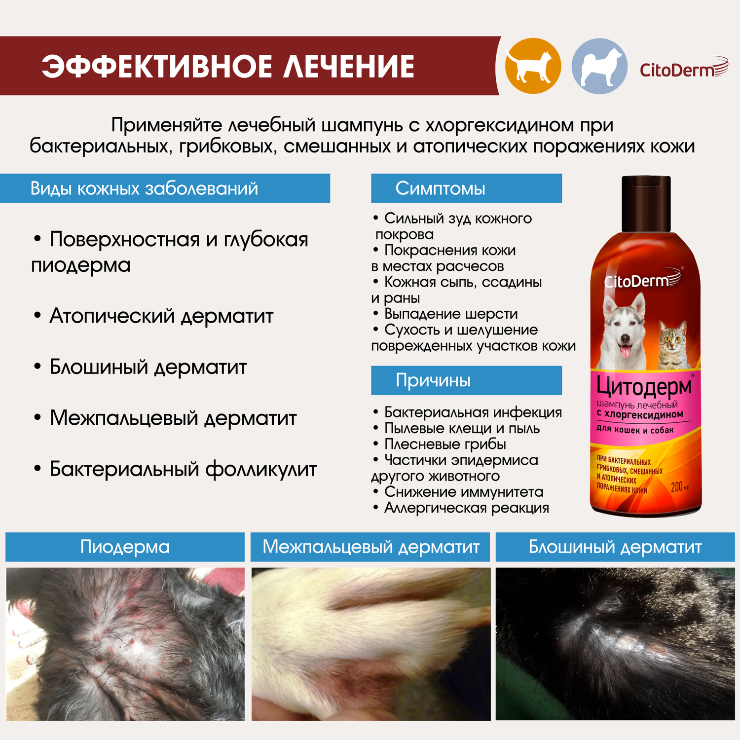 Шампунь для животных CitoDerm с хлоргексидином 200мл - фото 6