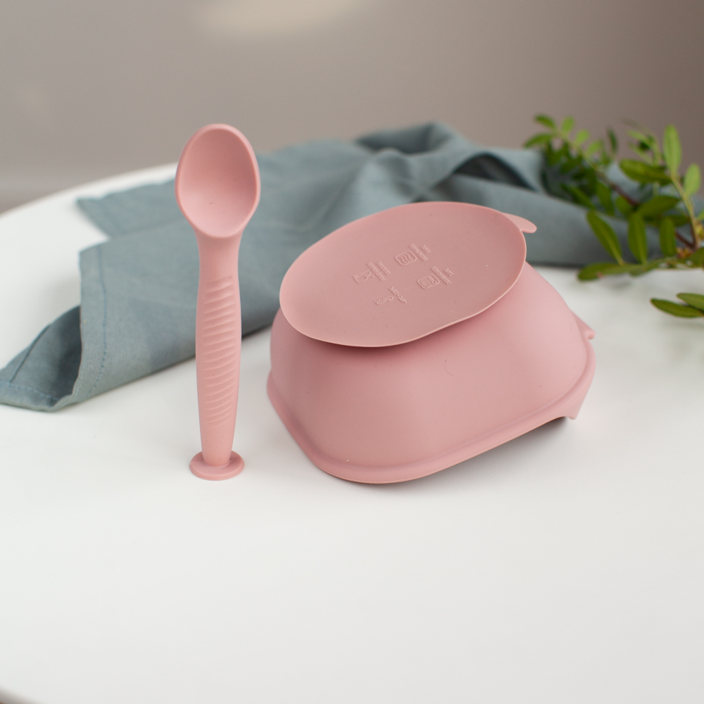 Набор детской посуды iSюминка Силиконовая тарелка на присоске и ложка Пыльная роза - фото 14