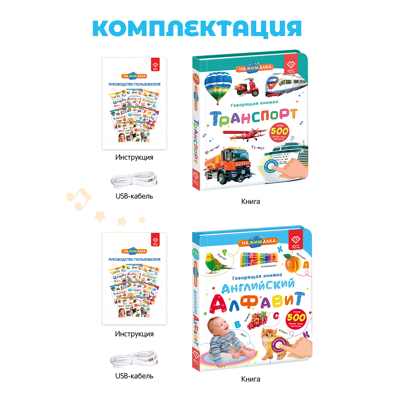 Комплект говорящих книжек BertToys Нажималки: Транспорт + Английский алфавит - фото 12