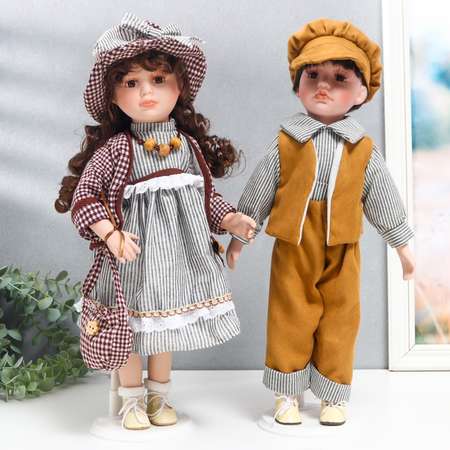 Кукла коллекционная Зимнее волшебство парочка «Ирина и Артём полоска и клетка» набор 2 шт 40 см