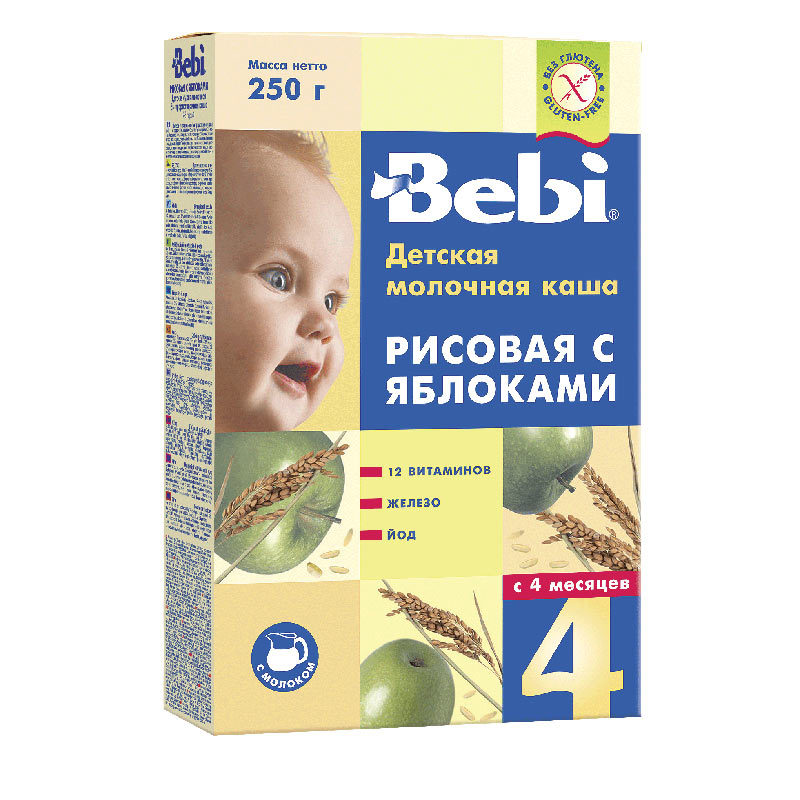 Каша молочная Bebi рисовая с яблоком 250г с 4месяцев - фото 1