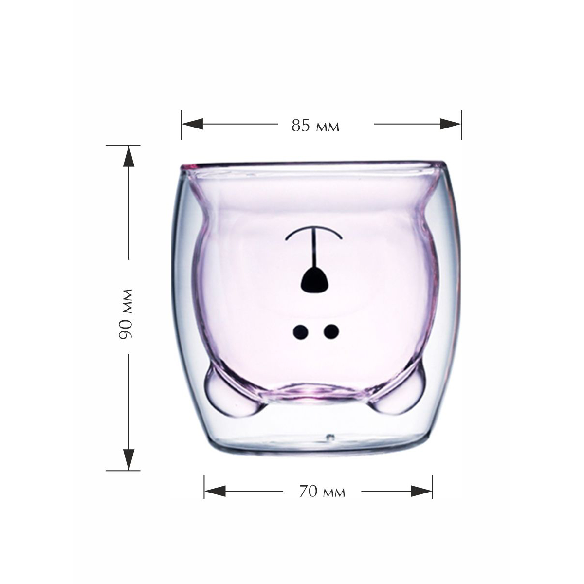 Стеклянный стакан KIMBERLY с двойными стенками розовый мишка 250 мл - фото 5