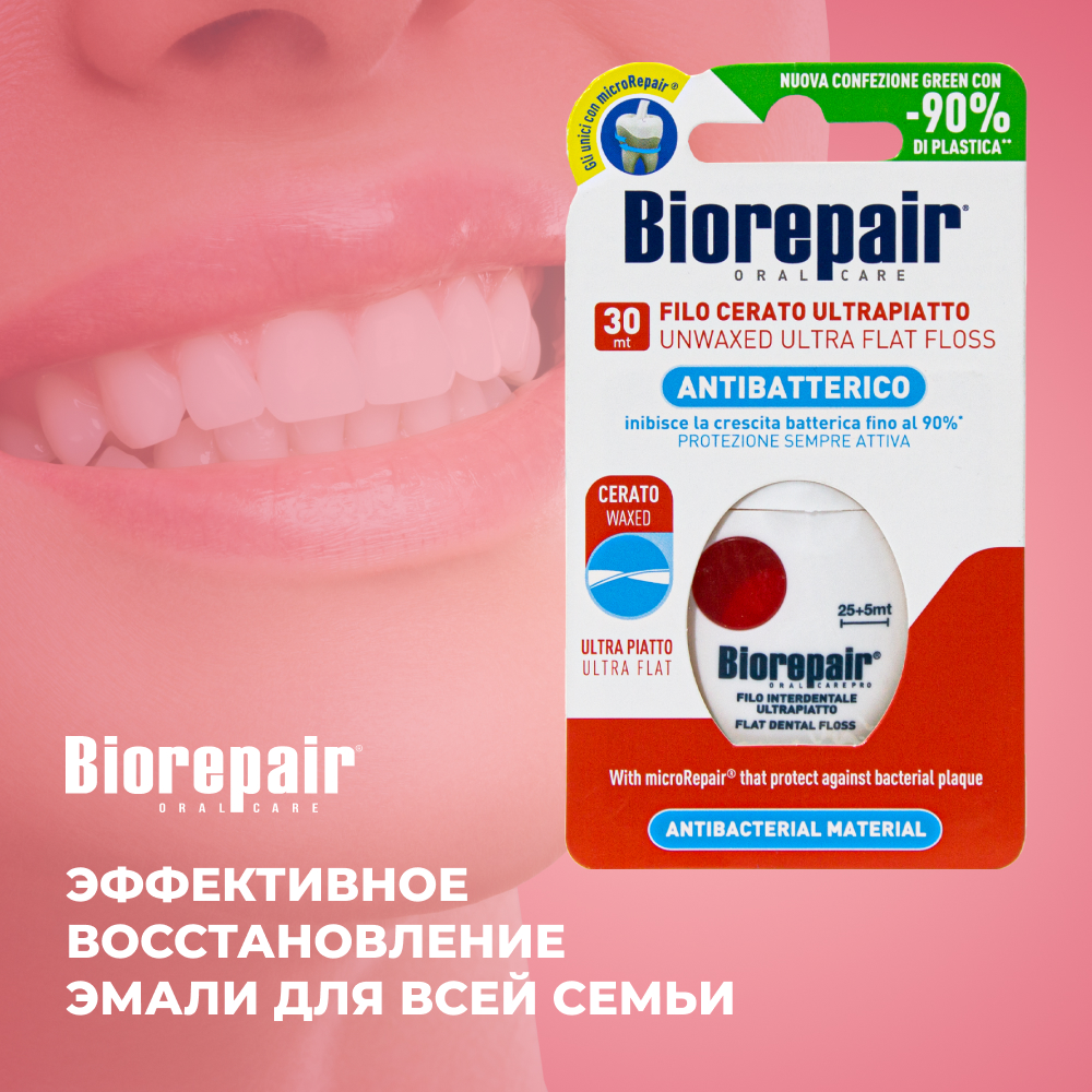 Нить зубная Biorepair Filo Non Cerato Ultrapiatto Невощеная ультра-плоская 30 м - фото 6