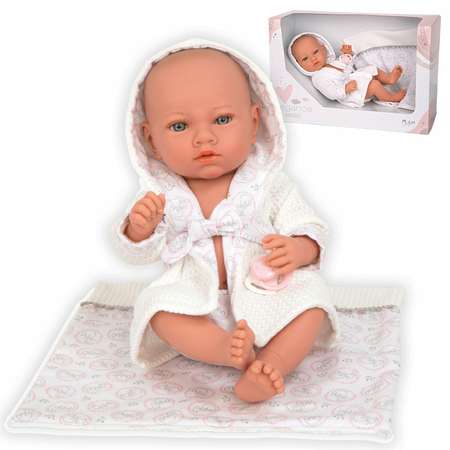 Кукла пупс Arias elegance aria реборн в белом халатике с бантиком с пледом 38 см