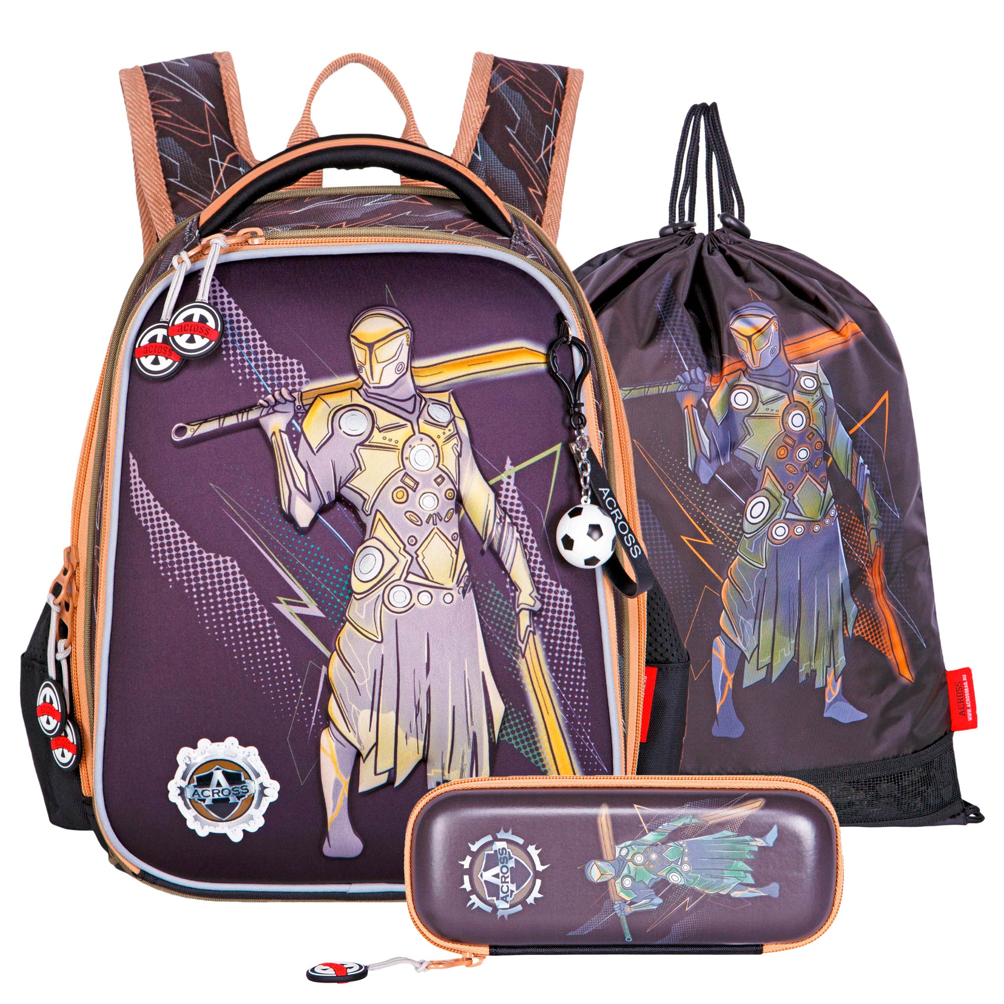 Рюкзак школьный ACROSS с наполнением: мешочек для обуви каркасный пенал и брелок - фото 1