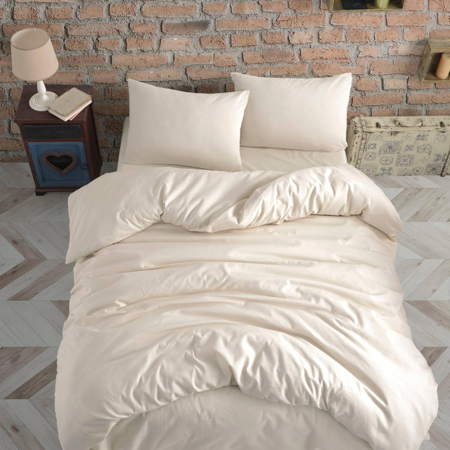 Комплект постельного белья ATLASPLUS размер ЕВРО ранфорс хлопок цвет кремовый - фото 2