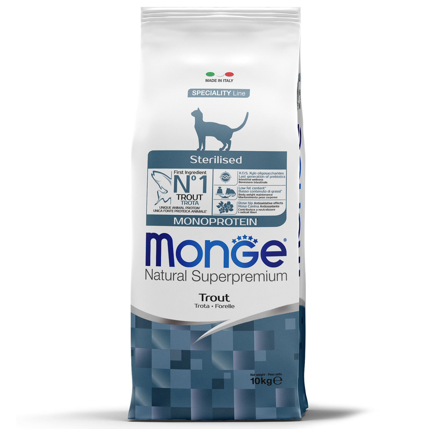 Корм для кошек Monge 10кг Cat Speciality Line Monoprotein Sterilised для стерилизованных из форели - фото 1