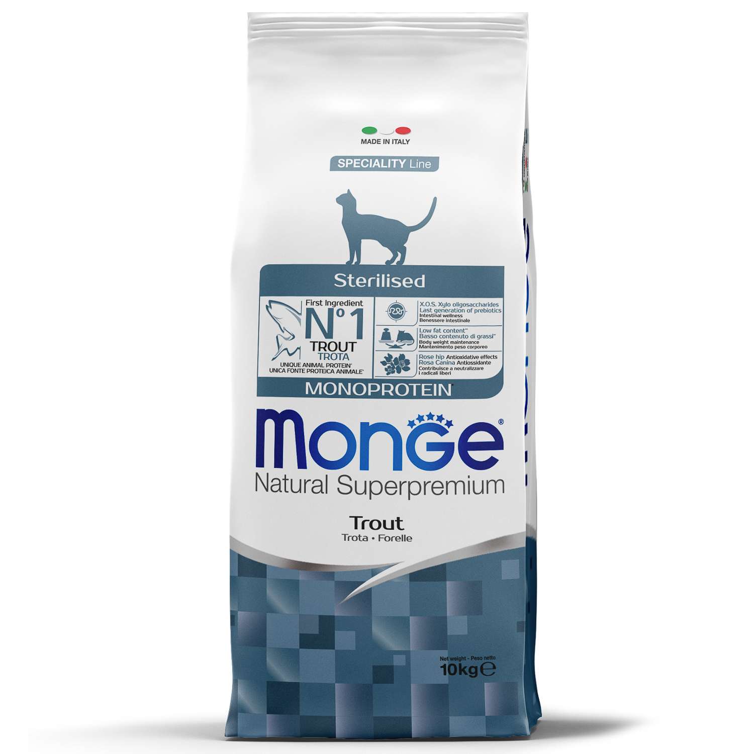 Корм для кошек Monge 10кг Cat Speciality Line Monoprotein Sterilised для стерилизованных из форели - фото 1