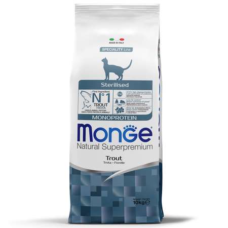 Корм для кошек Monge 10кг Cat Speciality Line Monoprotein Sterilised для стерилизованных из форели