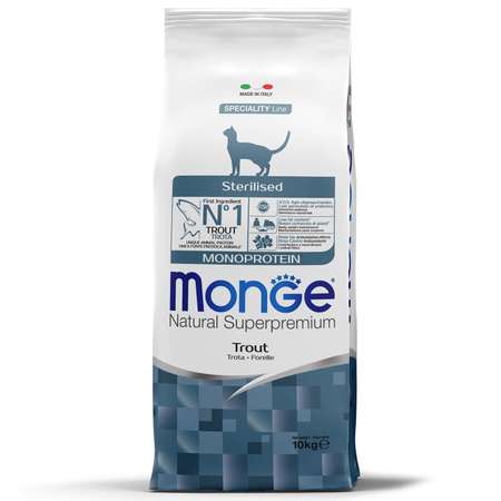 Корм для кошек Monge 10кг Cat Speciality Line Monoprotein Sterilised для стерилизованных из форели