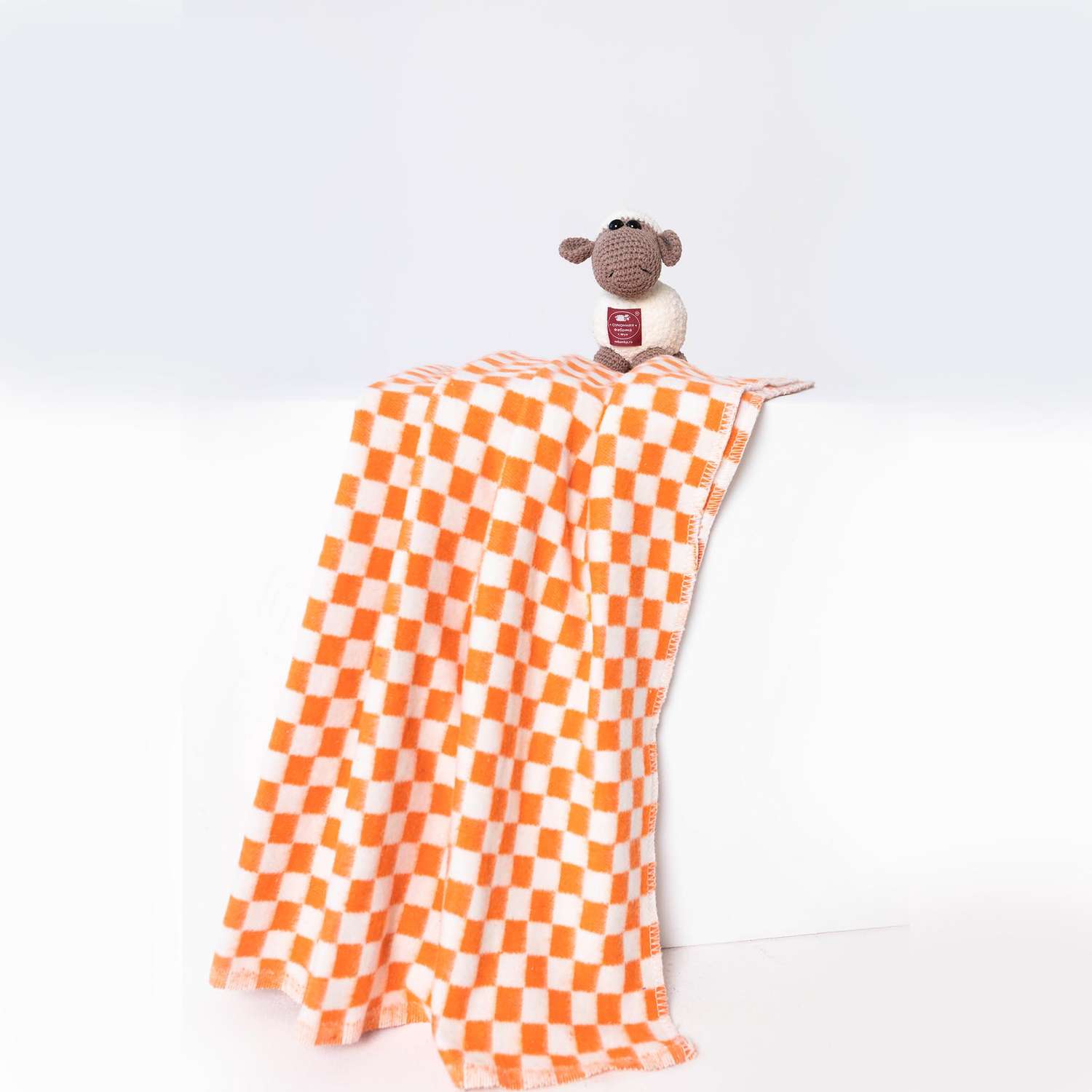 Одеяло байковое Суконная фабрика г. Шуя 140х205 рисунок клетка оранжевый - фото 3