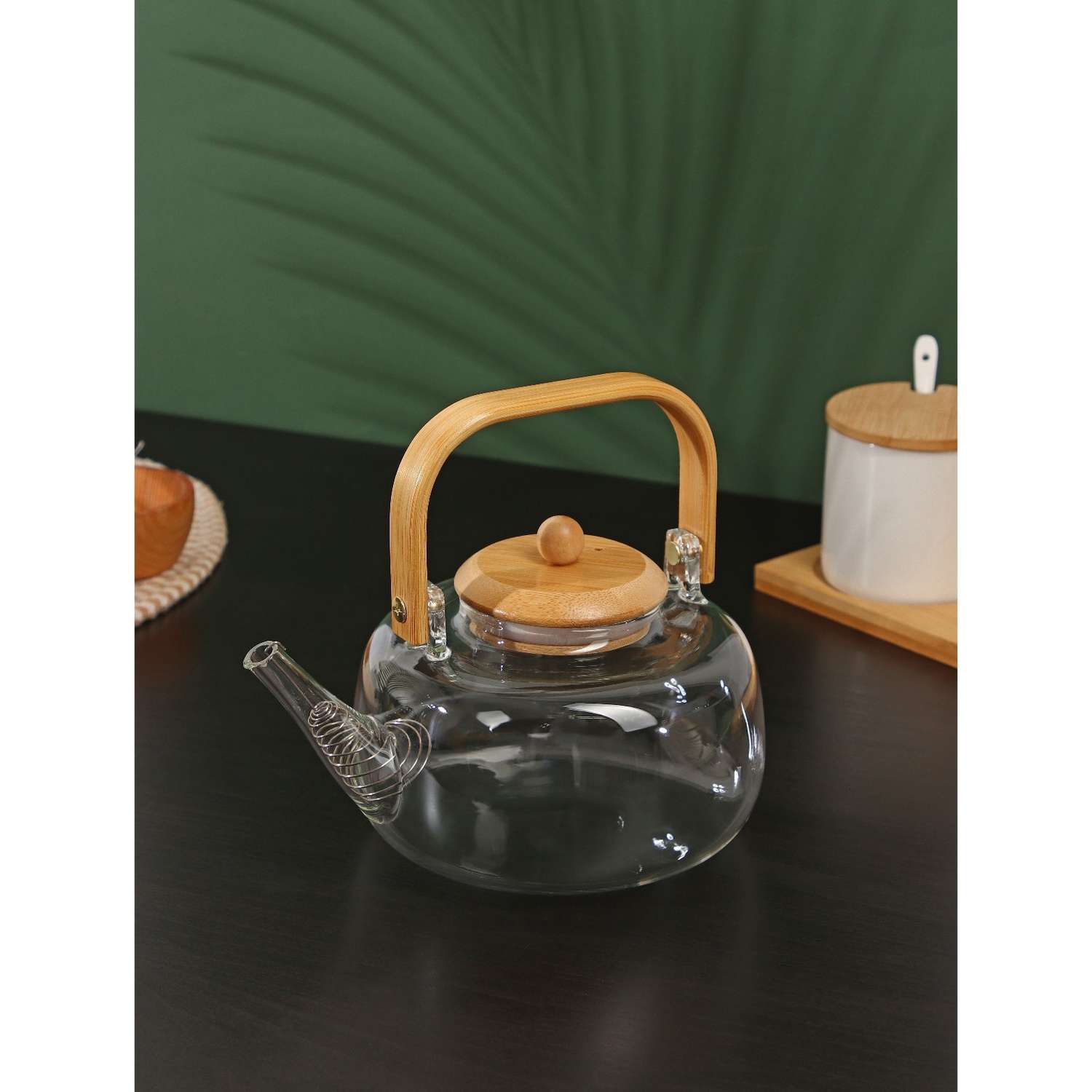 Заварочный чайник Sima-Land с бамбуковой крышкой и металлическим фильтром «Эко. Бабл» 1.2 л - фото 3