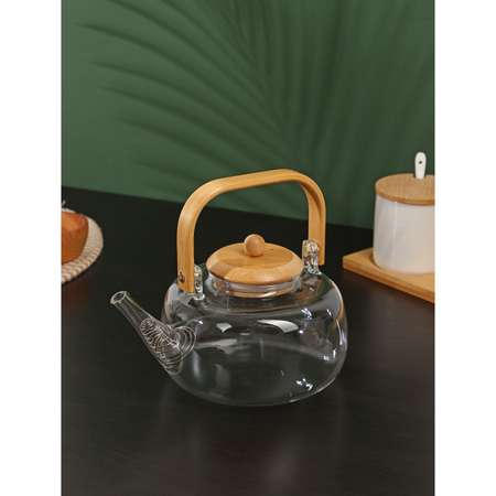 Заварочный чайник Sima-Land с бамбуковой крышкой и металлическим фильтром «Эко. Бабл» 1.2 л