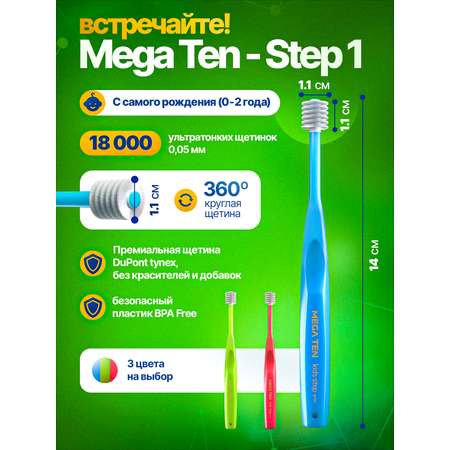 Детская зубная щетка Megaten Step 1 0-2г. Голубой