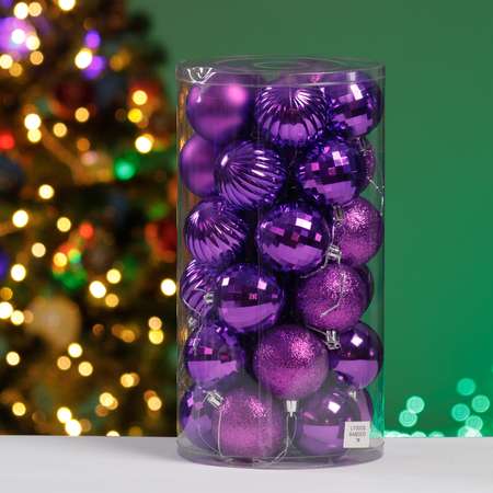Набор елочных украшений BABY STYLE Шары фиолетовый принт ромбик дольки 6 см 24 шт