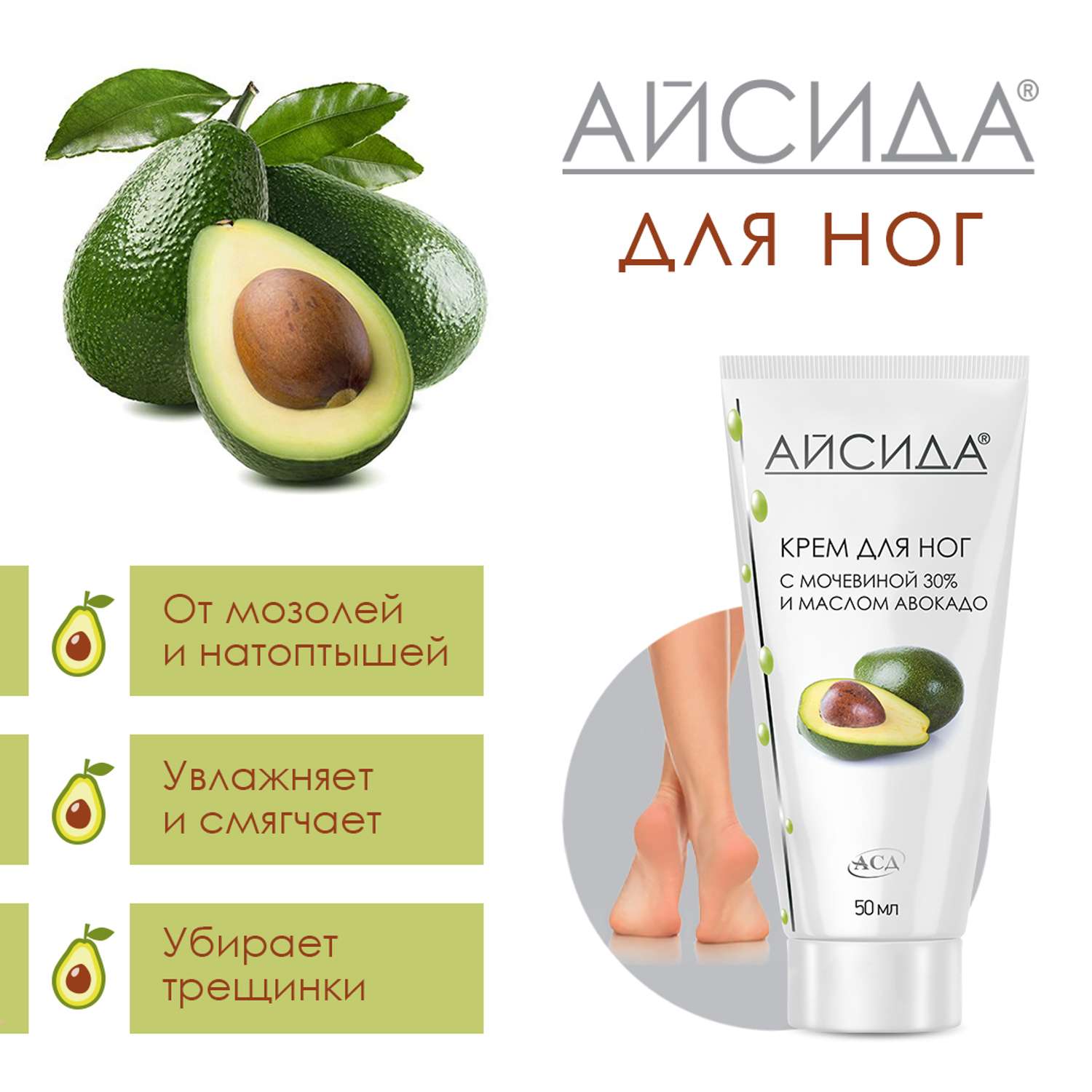 Крем для ног Айсида восстанавливающий с мочевиной 30% и маслом авокадо содержит АСД 50 мл - фото 2