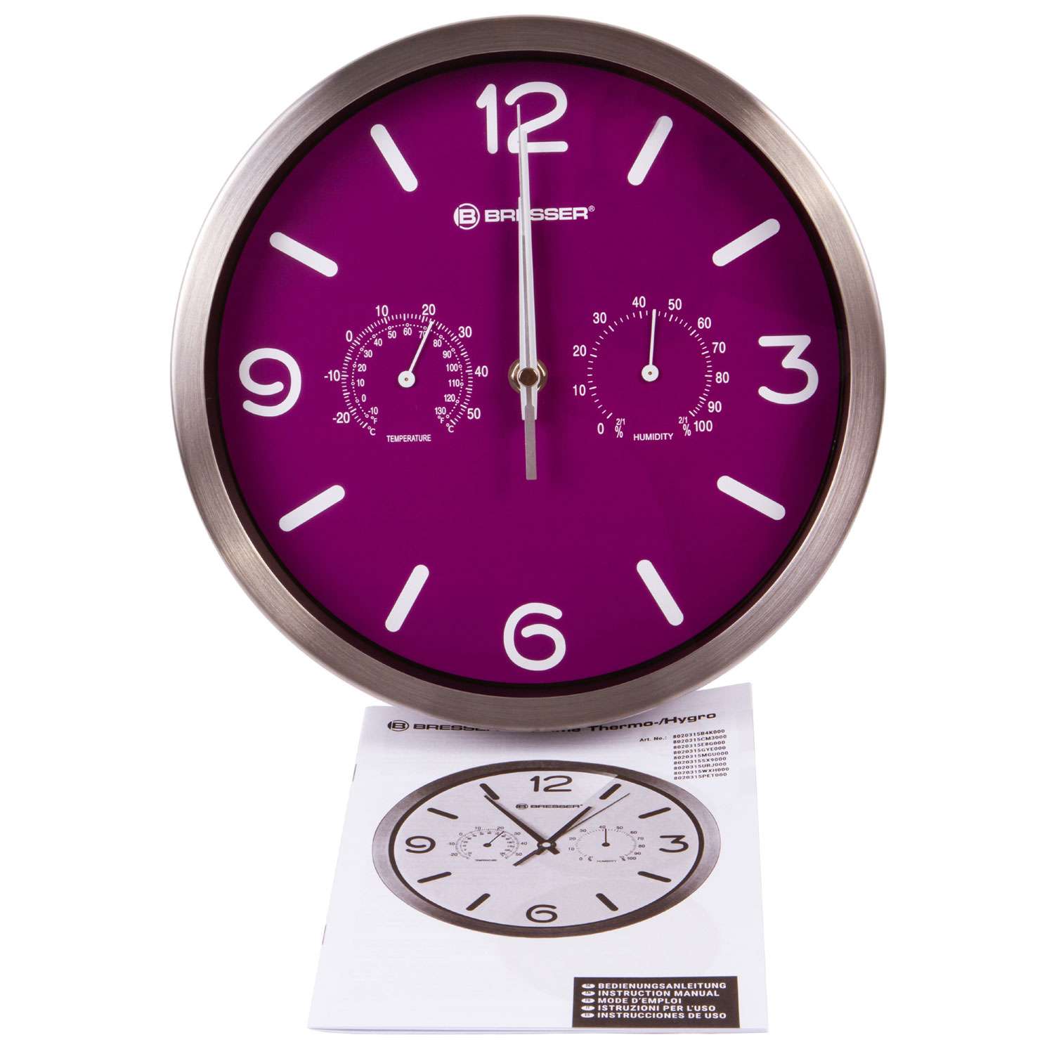 Часы настенные Bresser MyTime ND DCF Thermo/Hygro 25 см фиолетовые - фото 4