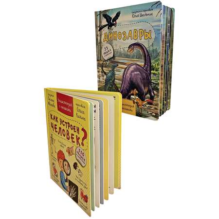 Детские книги с окошками BimBiMon Набор энциклопедий про тело человека и динозавров