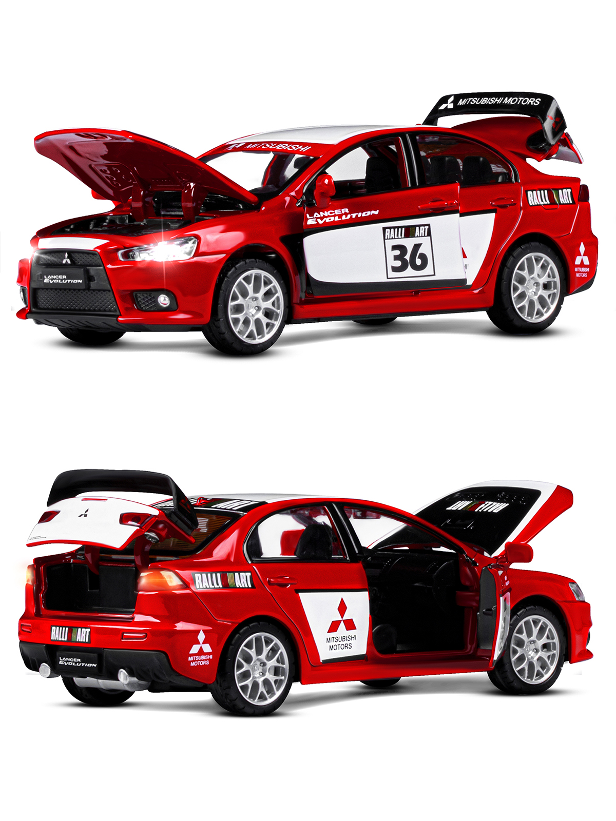 Автомобиль АВТОпанорама Mitsubishi Lancer Evolution 1:32 красный JB1251543 - фото 7