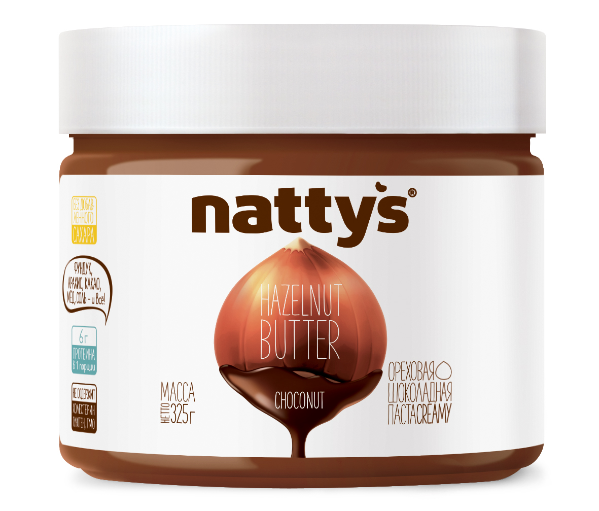 Паста фундучно - арахисовая Nattys Choconut с какао и мёдом 325 г - фото 1