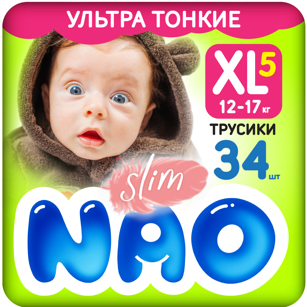 Nao Подгузники-трусики детские тонкие 5 XL (12+ кг) 34 шт.