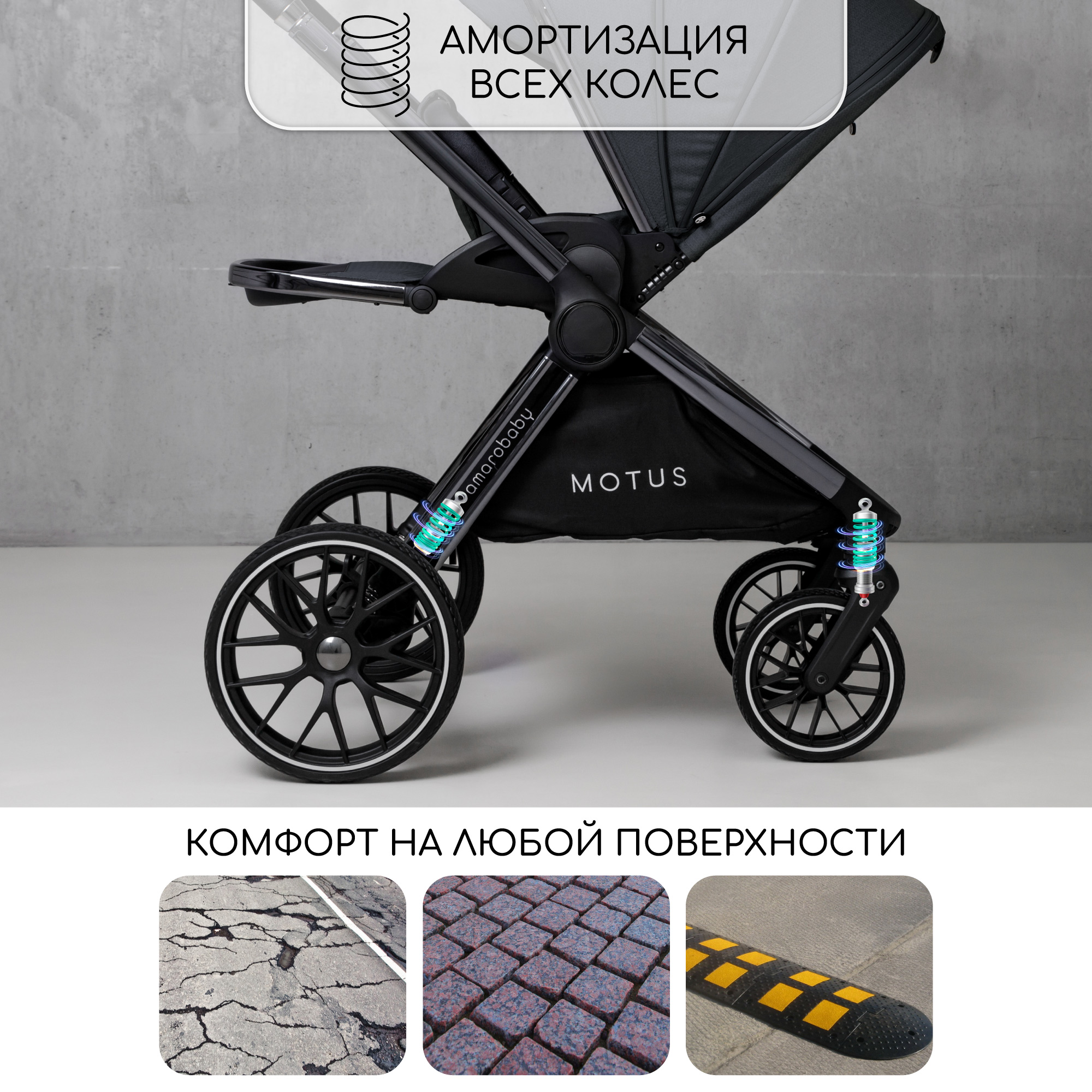 Коляска детская 2в1 Amarobaby Motus Серый - фото 9