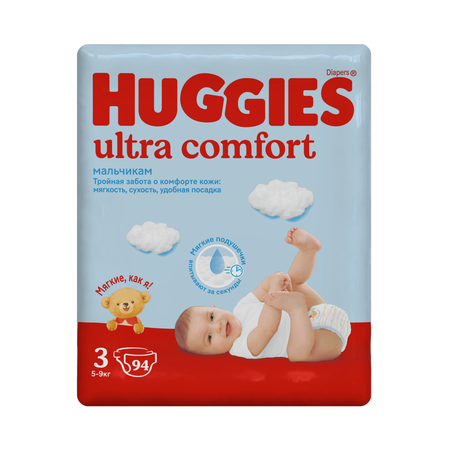 Подгузники для мальчиков Huggies Ultra Comfort 3 5-9кг 94шт