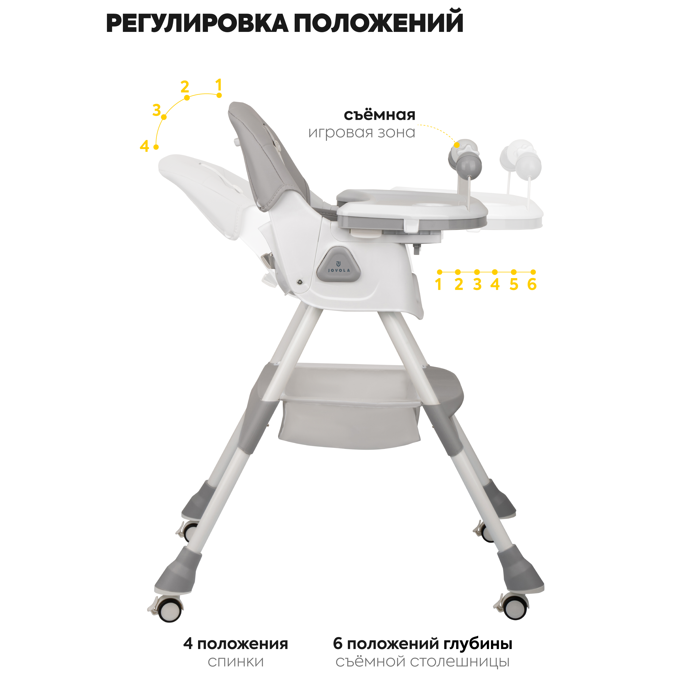 Стульчик JOVOLA для кормления ребенка Jelly Flex от 6 до 36 месяцев светло-серый - фото 4