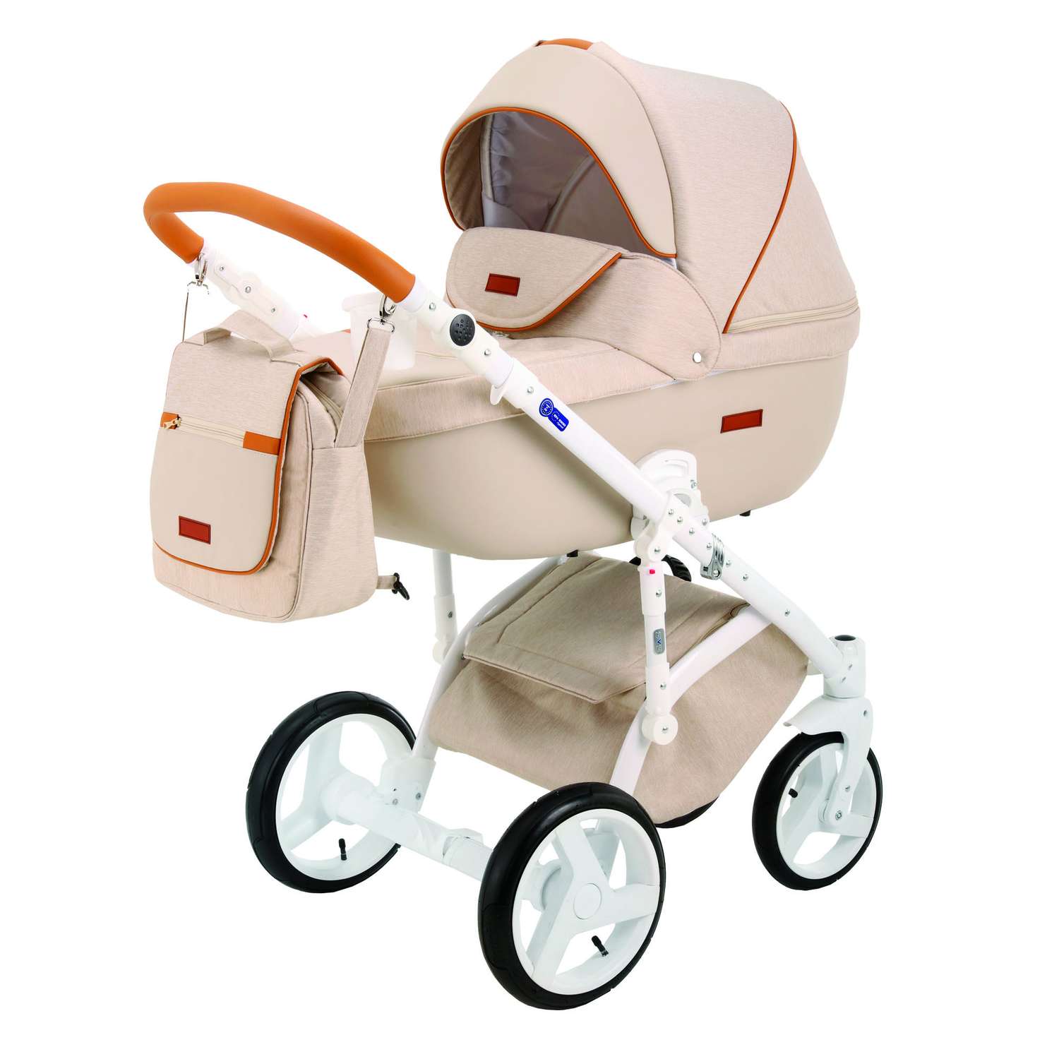 Коляска 2в1 BeBe-mobile Ravenna Standart V15 Светло-бежевый+Светло-бежевая кожа+Карамельная кожаная отделка - фото 1