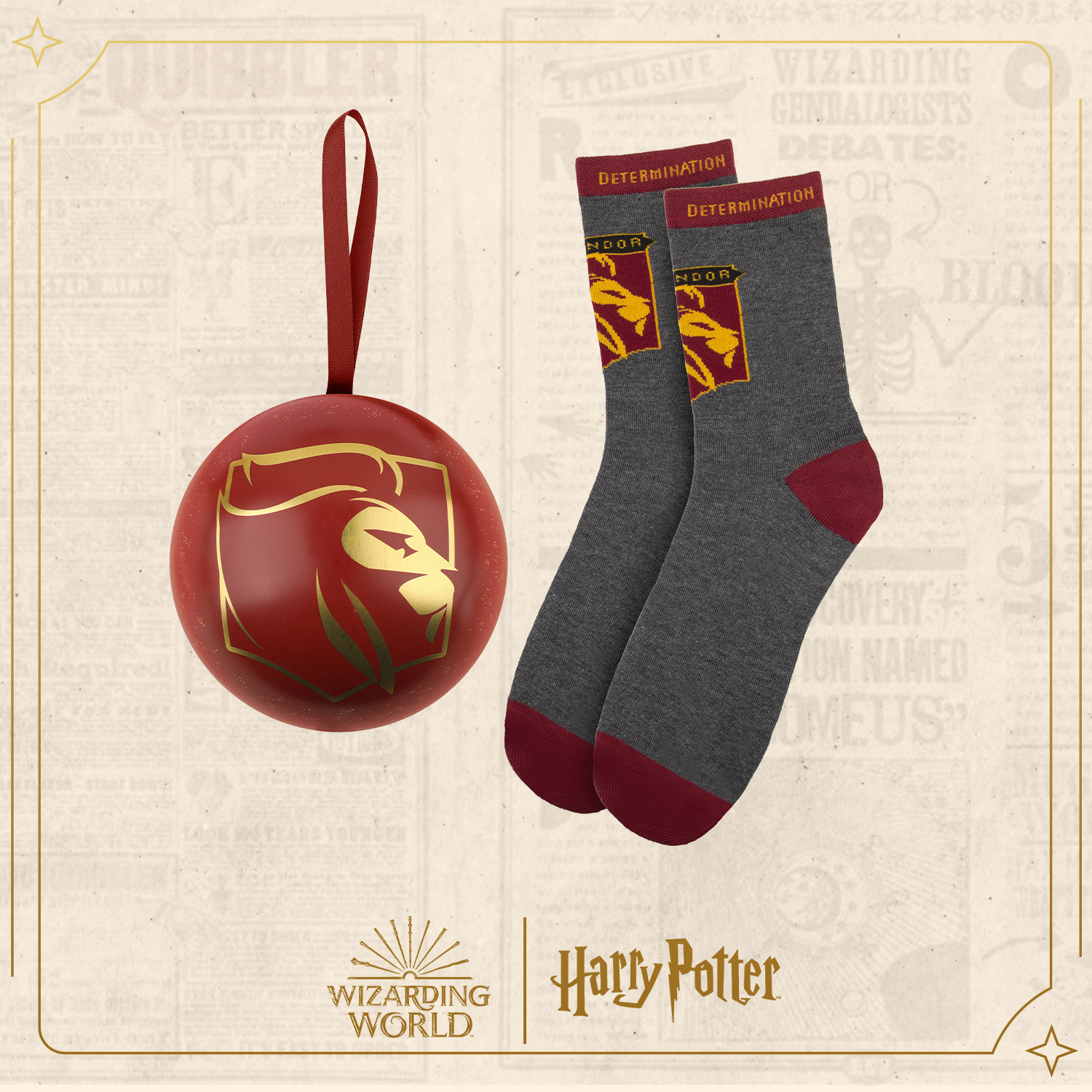 Елочная игрушка Harry Potter Гриффиндор металлический шар с носками - фото 1