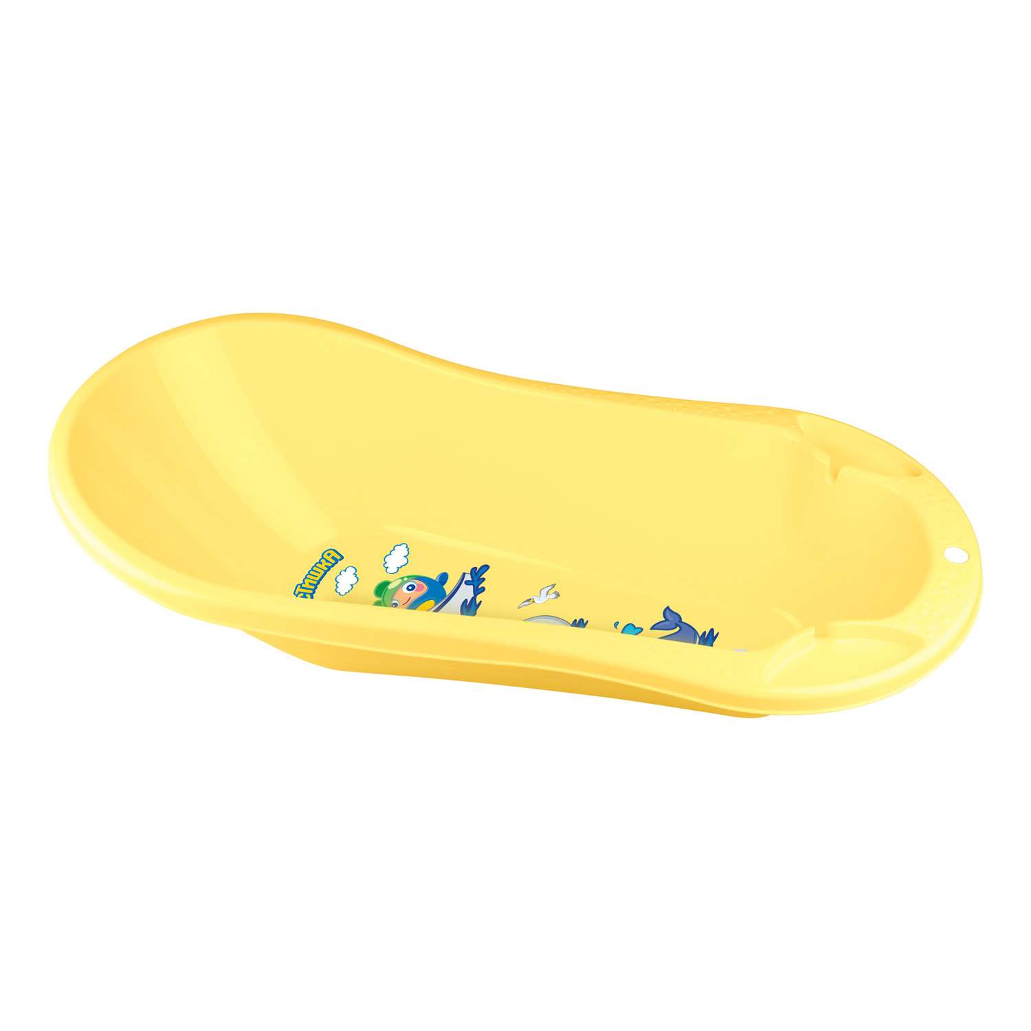 Ванна детская Пластишка со сливом и аппликацией желтая - фото 1