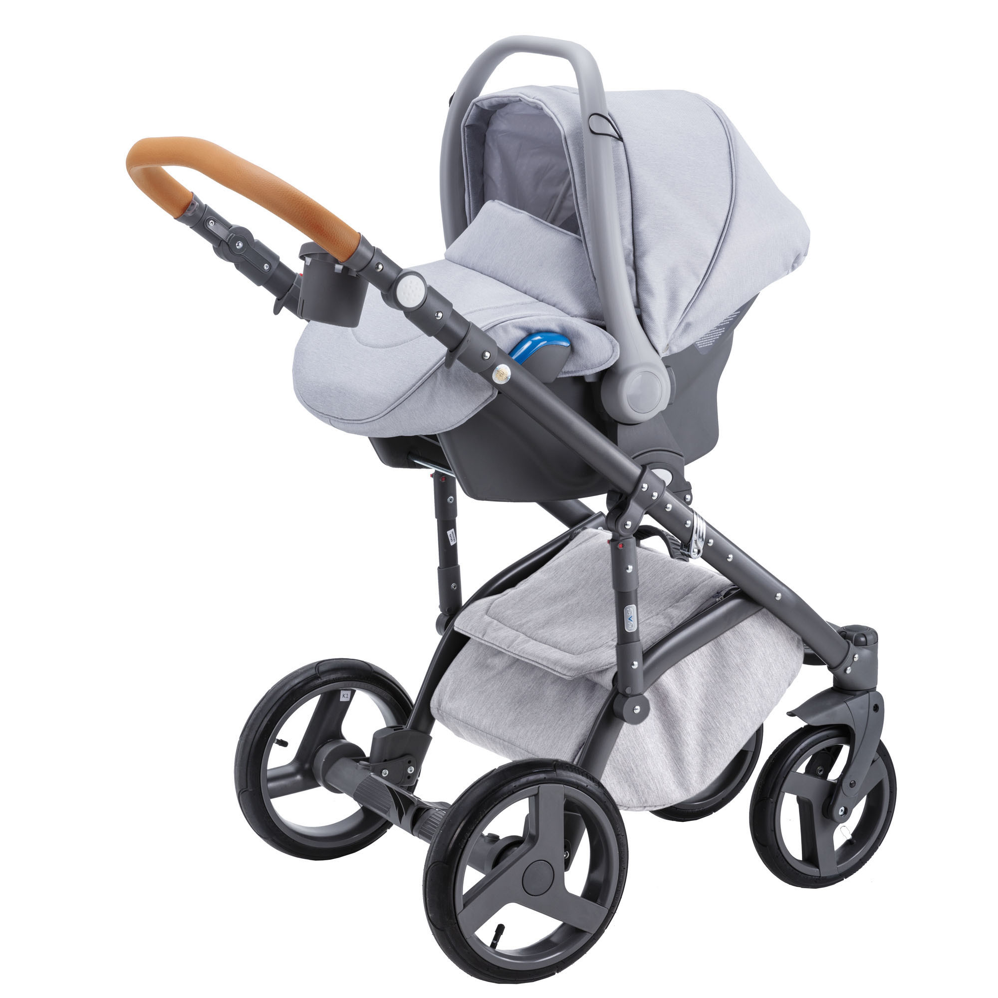 Коляска 3в1 BeBe-mobile Ravenna Standart V1 Светло-серый+Светло-серая кожа+Карамельная кожаная отделка - фото 3