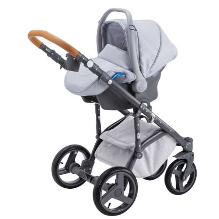 Коляска 3в1 BeBe-mobile Ravenna Standart V1 Светло-серый+Светло-серая кожа+Карамельная кожаная отделка