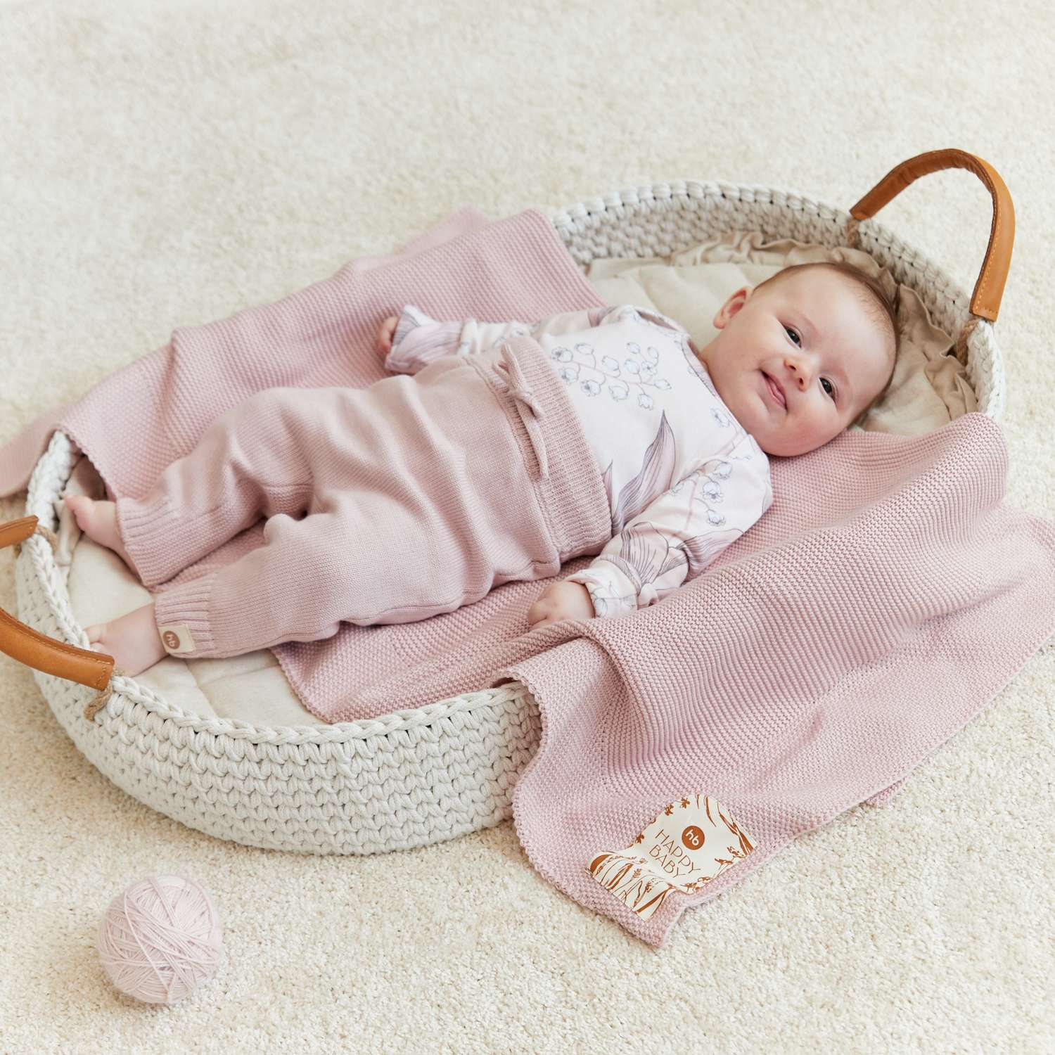 Плед детский вязаный Happy Baby из хлопка и акрила 100х100 см светло-розовый - фото 8