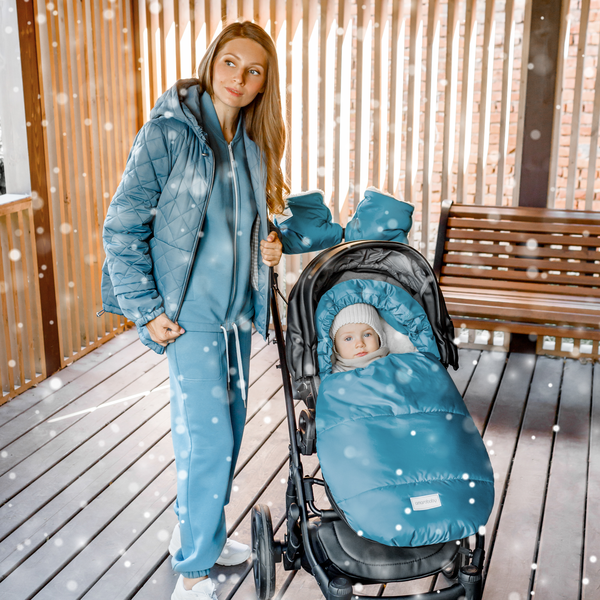 Конверт зимний меховой AmaroBaby Snowy Travel Голубой 85 см - фото 4