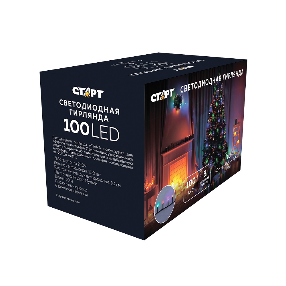 Гирлянда СТАРТ НГ 100LED 220V 8 реж 10м нить - фото 2