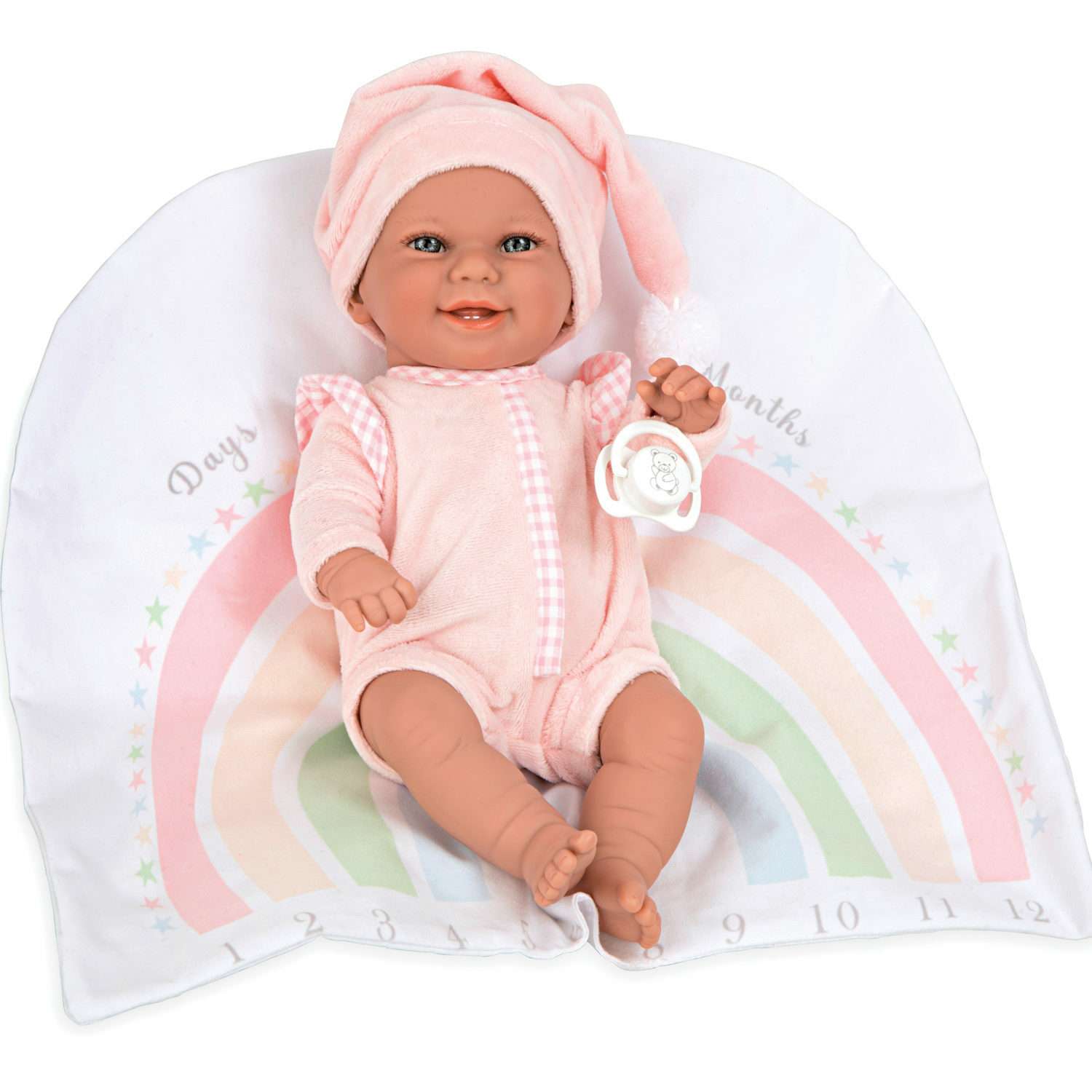 Кукла пупс Arias elegance реборн в розовой одежде с соской и радужным одеялом 33 см Т24463 - фото 2