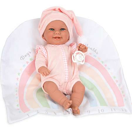 Кукла пупс Arias elegance реборн в розовой одежде с соской и радужным одеялом 33 см