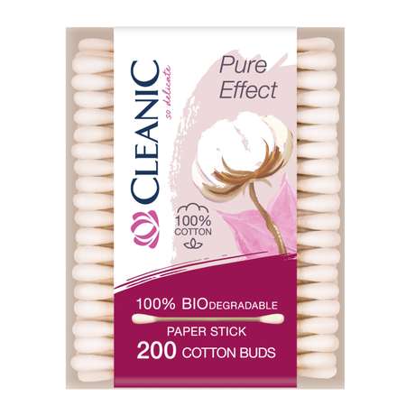 Ватные палочки гигиенические Cleanic Pure Effect в прямоугольной коробке 200шт