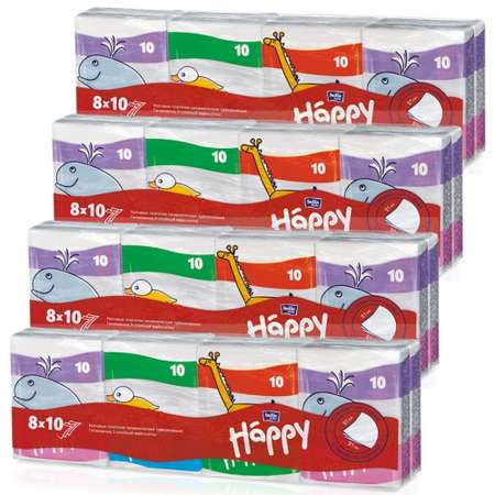Платочки трехслойные Bella baby Happy бумажные Звери 4 упаковки в наборе