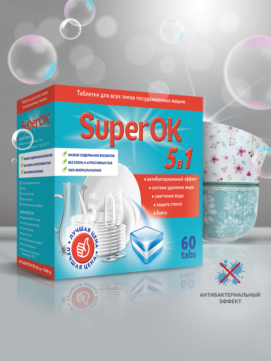 Таблетки SuperOK для посудомоечных машин 60 шт - фото 4