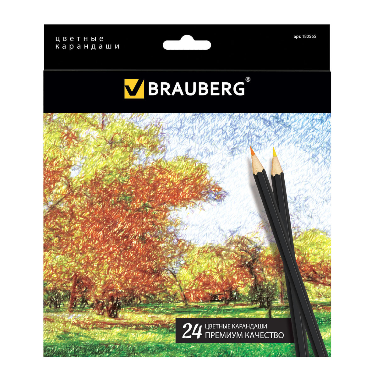 Brauberg Карандаши цветные Artist line, 24 цвета, черный корпус