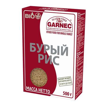 Рис Garnec нешлифованный без глютена бурый 500г