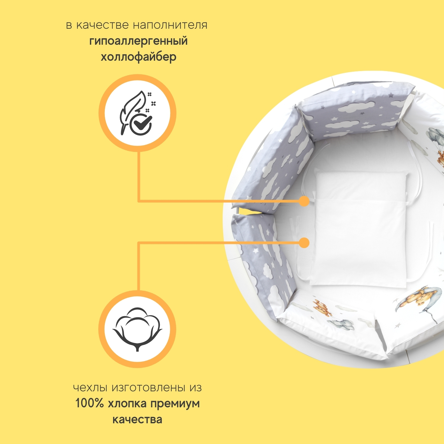 Бортики в кроватку loombee для новорожденных с постельным бельем комплект Жирафы - фото 7