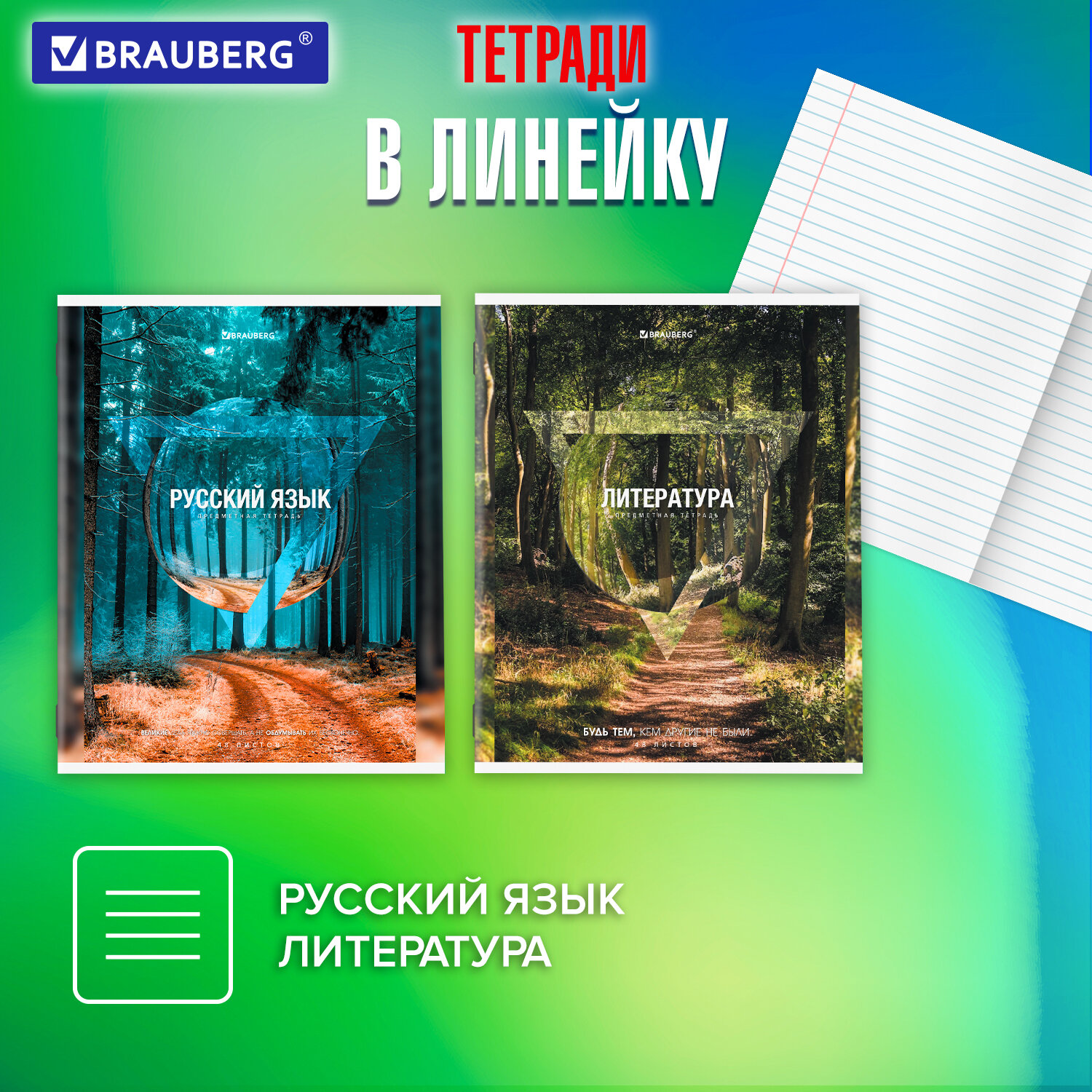 Тетради предметные Brauberg набор 48 листов в клетку и линейку 10 штук - фото 3