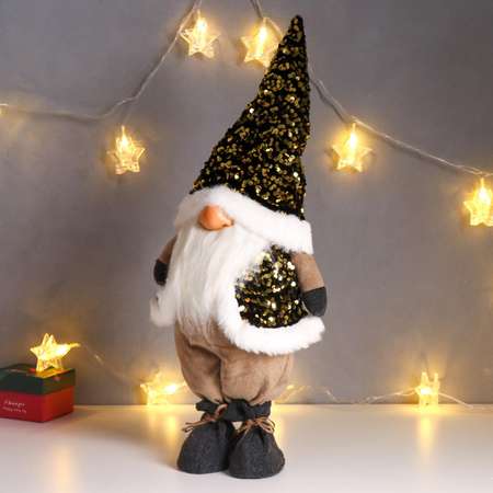 Кукла интерьерная Зимнее волшебство «Дед Мороз в золотом колпаке и жилетке с пайетками» 55х16х22 см
